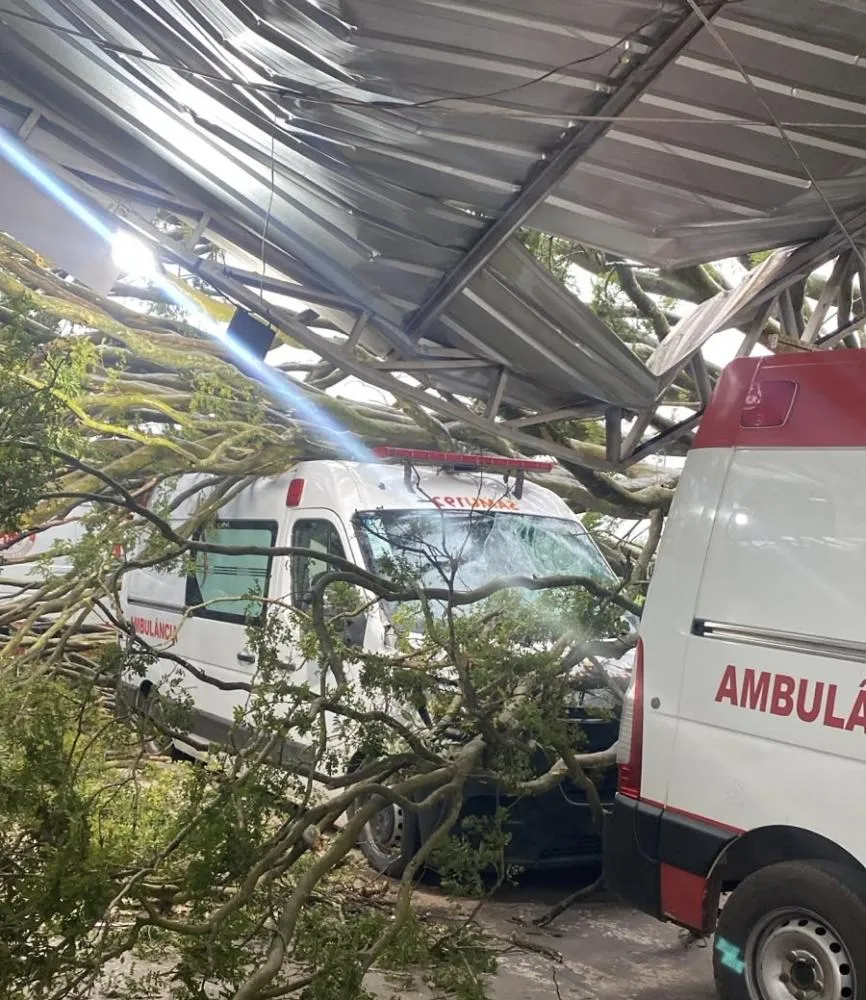 Temporal derruba árvores e causa danos na base do SAMU em Jacarezinho