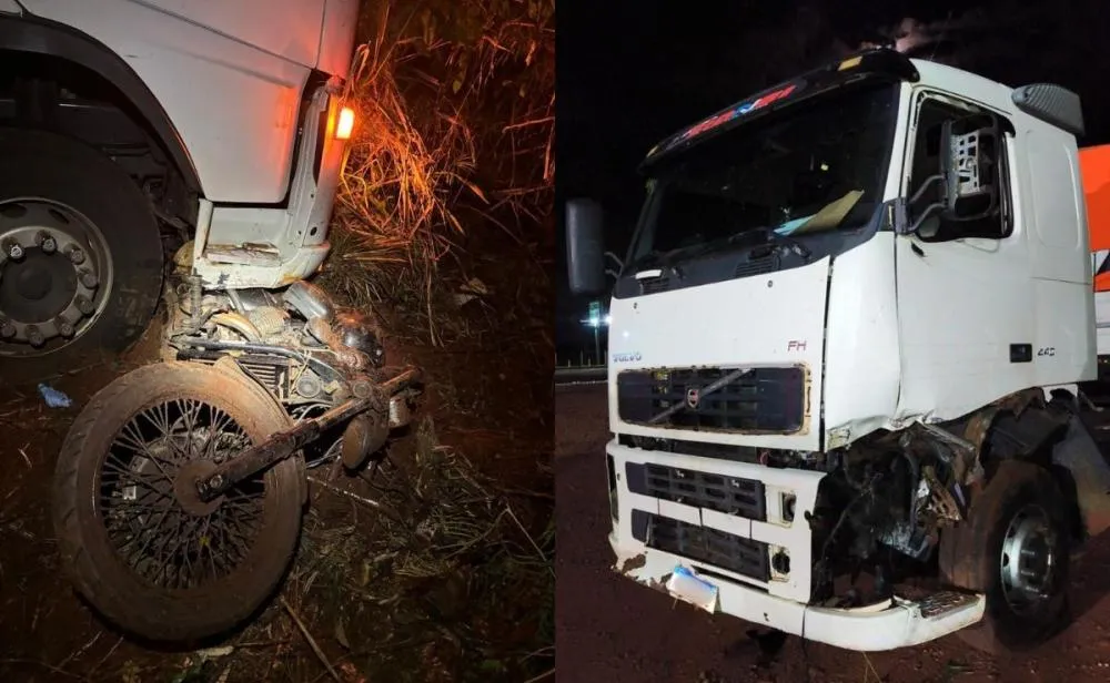 Jovem motociclista morre em acidente com dois caminhões na PR-585